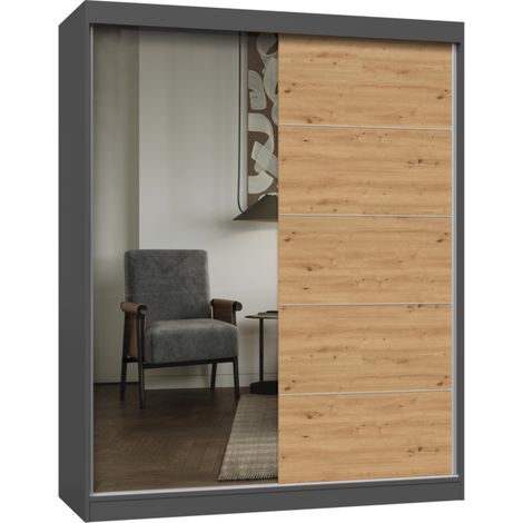 IGA 160 A/C - Armario con 2 puertas correderas - 1 espejo - L. 160 cm - ANTRACITA ARTISAN (1/5)