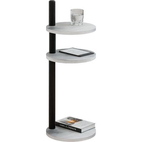 Mesa auxiliar redonda tipo loft de 3 niveles, 30x30x97 cm, metal negro. (1/5)