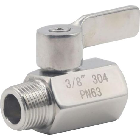 Vanne à boisseau sphérique - 1 unité - Acier inoxydable 304 - Filetage 3/8 pouce - Pour eau huile gaz - Argent (1/5)