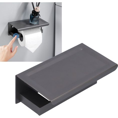 Support de téléphone de salle de bain élargi en aluminium gris sidéral, porte-rouleau de papier toilette, boîte à mouchoirs (avec perforation) (1/5)