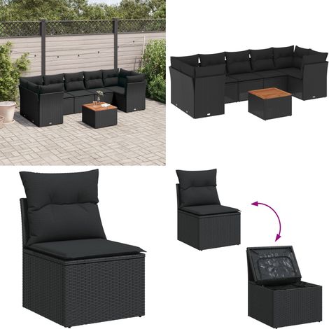 8-tlg. Garten-Sofagarnitur mit Kissen Schwarz Poly Rattan - Gartenmöbel Set - Outdoor Möbel - Rattan Sofa - Lounge Set - Esstisch - Home & Living (1/5)