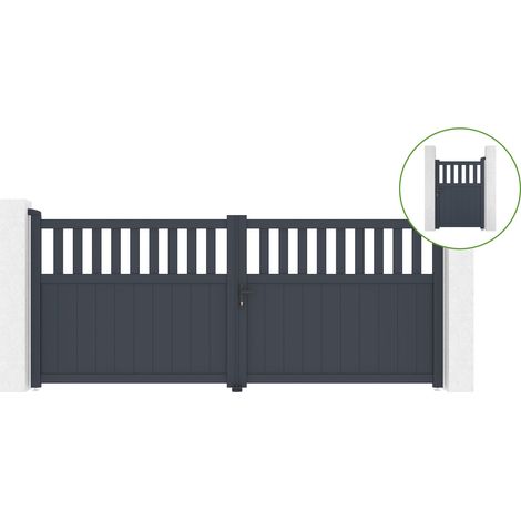 Portail battant 3,4m SANTIS H.140cm alu + portillon SANTIS H.140 GRIS (1/5)