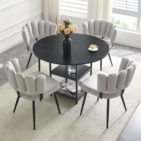 Esstisch Set rund 107 cm mit 4 Stühlen und Ablagen OKMYHOME (1/5)