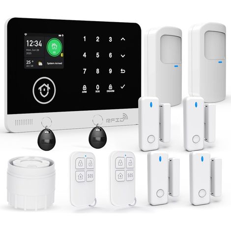 Système de Sécurité Domestique, Système D'alarme sans Fil WiFi/GSM SMS avec Détecteur de Mouvement, Sirène D'alarme 120dB, Télécommande Intelligente, Compatible avec (12 Pièces) (1/5)