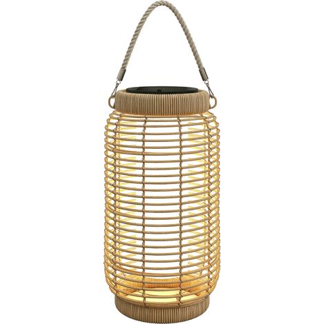 Beyamis Solar-Außenleuchte mit Solarpanel und LED-Beleuchtung, automatischer Ein- und Ausschaltfunktion, für den Innen- und Außenbereich, Ø 18 x 37 cm, Sandfarben