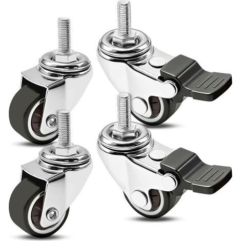 rotelle per mobili da 25 mm con 2 freni, rotelle girevoli per mobili con perno filettato M6x15mm, silenziose, antiscivolo, per sedie girevoli a 360 gradi, proteggono i pavimenti (1/5)