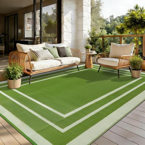 Tapis d'extérieur Réversible Herbe Vert 180x270cm Recyclable Résistant aux UV Tapis Extérieur Terrasse Pliable Plastique Couvertures de Pique-Nique pour Balcon Plage Jardin Camping Barbecue (1/5)