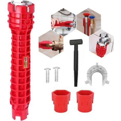 Clé à molette multifonctionnelle, de couleur rouge, pour robinetterie, plomberie, pour l'entretien, le montage et les réparations domestiques.-AquaForge (1/4)