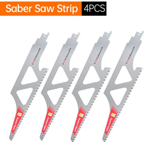 Lames de scie sabre bois 12 pouces, denture 6TPI acier inoxydable, bord arqué pour coupe bois frais/sec, bûches, PVC, dents trempées, durée de vie 3x plus longue, lot de 4 (1/5)