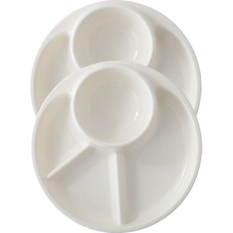 Lot de 2 assiettes à compartiments résistantes aux chutes - Rondes en plastique - 9 pouces - Pour contrôle des portions, camping, plein air et usage quotidien - Blanc (1/5)