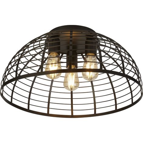 Plafonnier lampe de salon plafonnier grille acier doux noir mat 3x E27 (1/4)