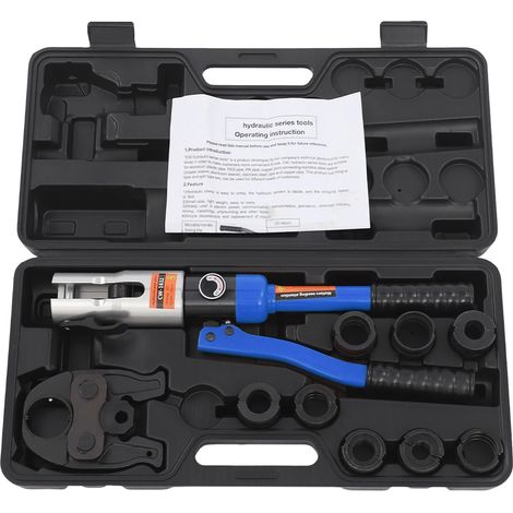 Outil de sertissage de tuyaux hydrauliques, fonctionnement manuel, 8 moules inclus, Bleu (1/2)