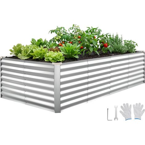 VEVOR Cama Elevada de Jardín 240 x 120 x 62 cm Rectangular, Arriate de Jardín de Metal con Fondo Abierto, para Cultivo de Flores Plantas Verduras con Accesorios para Terraza Patio Balcón, Plateado (1/5)