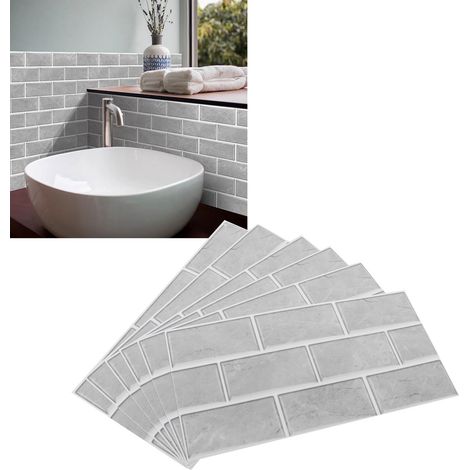 Lot de 6 stickers muraux imperméables et auto-adhésifs à motif carrelage gris pour la cuisine. (1/5)