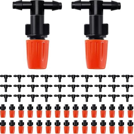30 Stück Zerstäuberdüsen-T-Stücke, Nebelbewässerungs-T-Stücke, T-förmige Zerstäubungsdüse, Nebelbewässerungs-T-Stücke für Blumenbeete, mit T-Stücken, Orange (1/5)