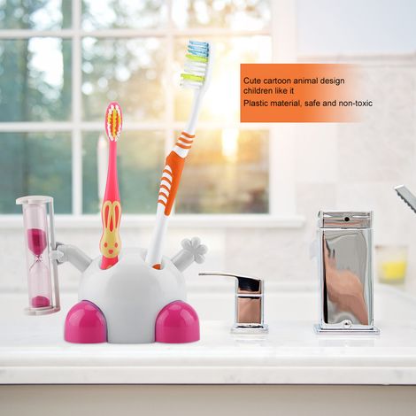 Porte-brosse à dents pour enfants, sablier, minuteur de 3 minutes (rose) (1/5)
