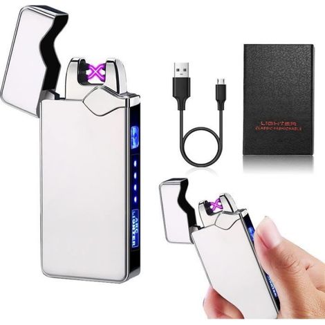 Briquet lectrique Cadeau Papa Cadeau Fete des Peres Briquet Rechargeable par USB pour HommesPre pour Anniversaire - Argent (1/4)