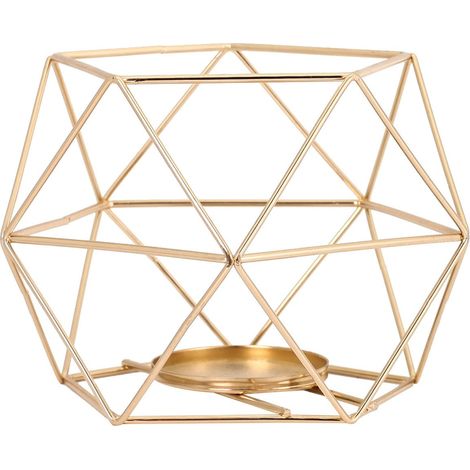 Candle Holder - Geometric Metal - For Table Centerpiece Wedding Party Decoration - Set Of 4 - Gold Finish (1/3)
