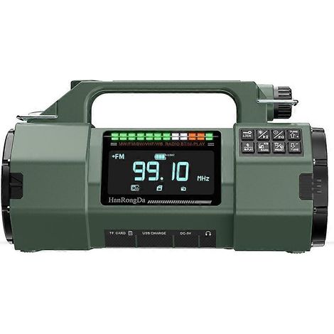 Radio Hanrongda HRD-908 à énergie solaire et à manivelle, avec haut-parleur lumineux d'urgence à bande complète, radio SOS FM/MW/SW/VHF/WB (B Deep) (1/5)