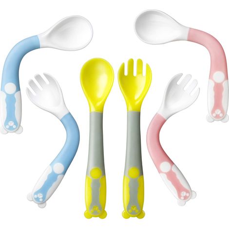 Cuillères Pliable - Silicone Alimentaire Sans BPA - Pour Apprentissage de l'Alimentation Autonome des Bébés et Tout-Petits - Lot de 4 (1/5)