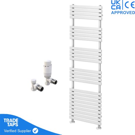 Delta White Flat Panel Towel Rail - 1742 x 500mm - Angled TRV Valve Pair (1/3)