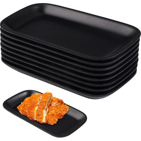 8 Pièces Assiettes de Service Rectangulaires Noires, 15,5 x 8,8 x 2 cm, Réutilisable, Pour Desserts, Pour Sushis, Pour Petits Accompagnements, Pour Grillade (1/5)