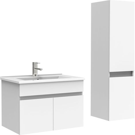 Ocean meuble Salle de Bain avec colonne 60cm Blanc avec vasque ceramique (1/5)
