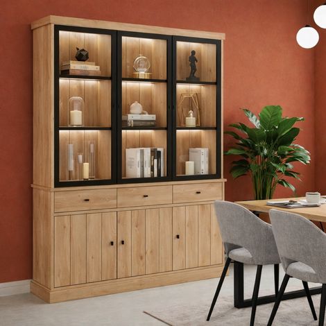 Vaisselier 3 portes vitrées en bois VALENTINE (1/4)