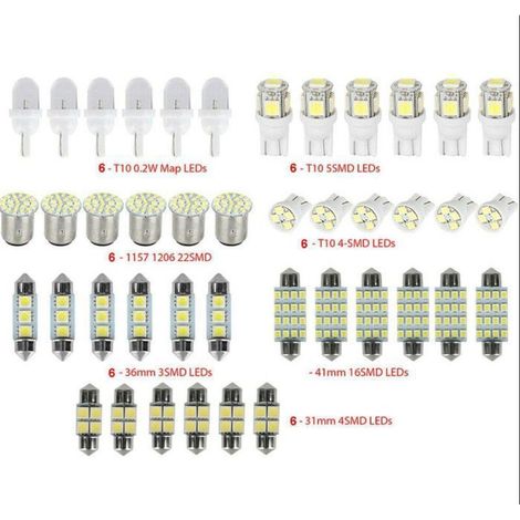 42 bombillas LED T10 para coche, kit universal de bombillas LED SMD blancas para coche, panel de luz de techo interior con correa MO (1/4)