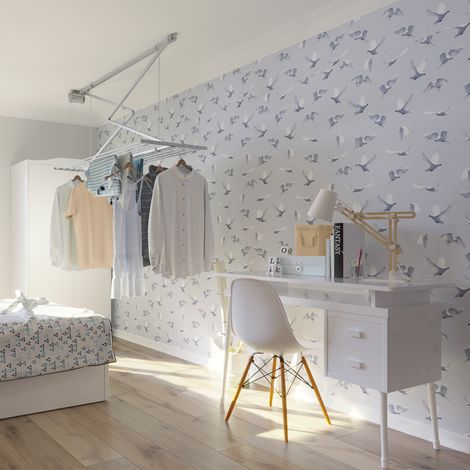 Étendoir de plafond en aluminium et acier – Séchoir vertical repliable 12m – Charge max 10kg – Dimensions L.152 x P.54 x H.25cm – Foxydry