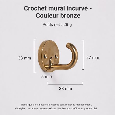 Crochet mural courbé T1636 en laiton finition laiton réf 4884 3,7 × 3,3 × 3,3 cm 29 g – Livraison gratuite