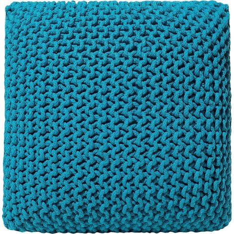 Pouf Ottoman Turquoise Knitted Cotton EPS Beads Filling Square Small Footstool 50 x 50 cm CONRAD
