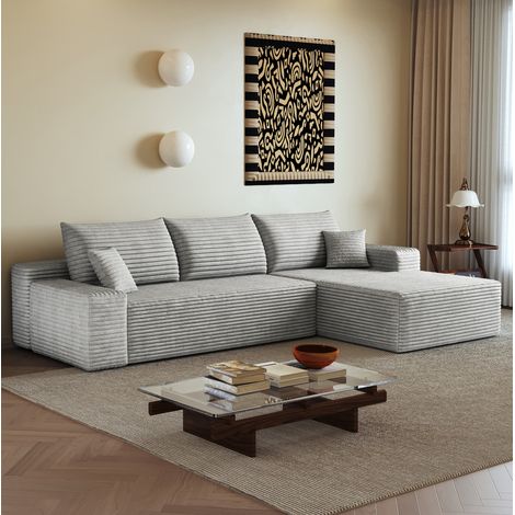Modulares Ecksofa 270 cm mit Chaiselongue, ohne Montage, grauer Stoff OKMYHOME (1/5)