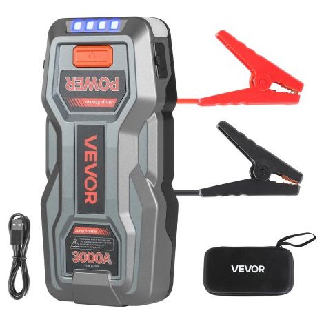 Arrancador de Batería 3000A Pico 16000mAh, Arrancador de Baterías de Coche 12 V, Diésel 7L, Gasolina 9L, Linterna 3 Modos, Banco de Energía Portátil USB, 12 Protecciones para Camión Barco Moto