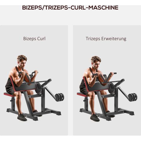 Banc de musculation biceps triceps, siège 5 positions, 25 angles, acier et similicuir noir (1/4)