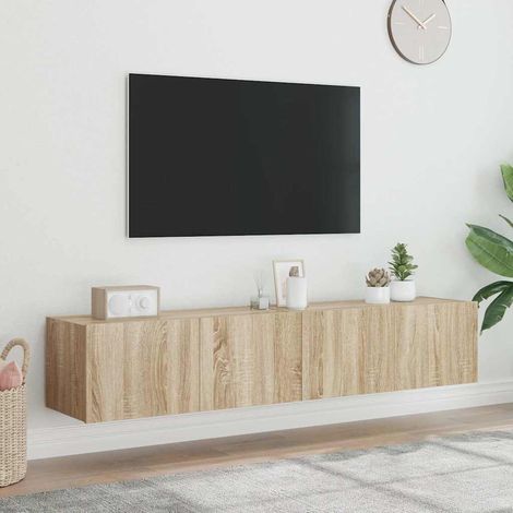 vidaXL Muebles de TV de pared luces LED 2 uds roble Sonoma 80x35x31 cm (1/5)