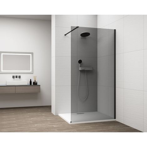 ESCA BLACK MATT Panneau de verre de douche monobloc, montage mural, verre fumé, 800 mm (1/4)