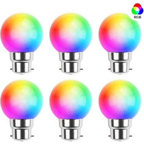 Lot de 6 ampoules Led RGB B22 Incassables - Guirlandes guinguette - Culot baïonnette