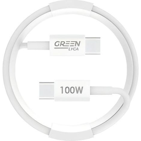 Câble USB-C vers USB-C GREEN LYCA, 1 m, charge rapide PD 100 W - Blanc (1/2)