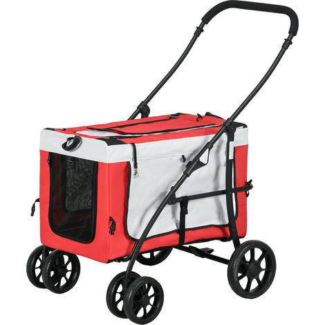 Poussette pliable pour animaux chien chat nacelle amovible bandoulières 4 roues 81 x 58 x 97.5 cm