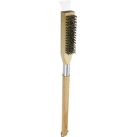 Brosse à pizza métallique à long manche pour nettoyer les pierres à pizza et les fours à pizza extérieurs WHBYV (1/4)