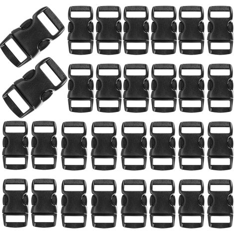 Lot de 30 boucles à clip en plastique robuste pour sangles de 10 mm, fermetures à clic pour colliers de chiens et chats, bracelets en paracorde, attaches pour sac à dos (29x15x5 mm) (Noir)