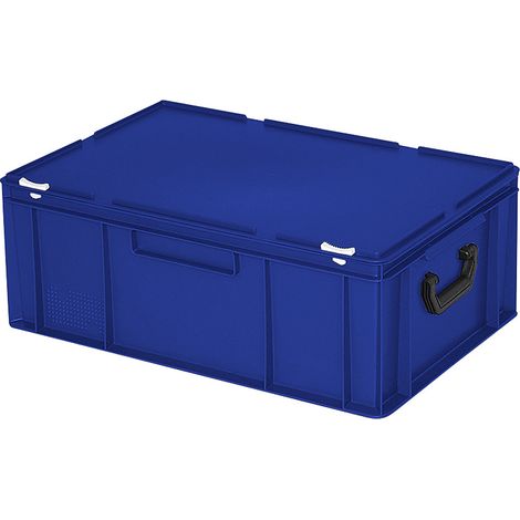 BRB Kunststoffkoffer mit Scharnierdeckel, LxBxH 600x400x230 mm, lebensmittelecht, Industriequalität (blau)