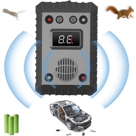 Appareil anti-rongeurs, anti-souris, couverture étendue à 360°, technologie double à ultrasons et lumières clignotantes, pour les moteurs de voiture, les garages et la maison, noir