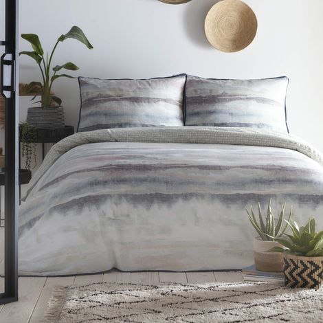Housse de Couette Gris Tie Dye - Super King Size (260x220cm) - 100% Coton avec Bords passepoilés - Parure de lit réversible Nuageux ombré en Bleu/Gris - 2 taies d'oreiller - Parure de lit (1/5)