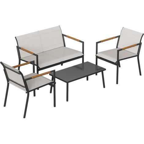 Ensemble de mobilier de jardin, salon de jardin pour 4 personnes, avec canapé 2 places, 2 fauteuils, table en métal et repose-pieds.