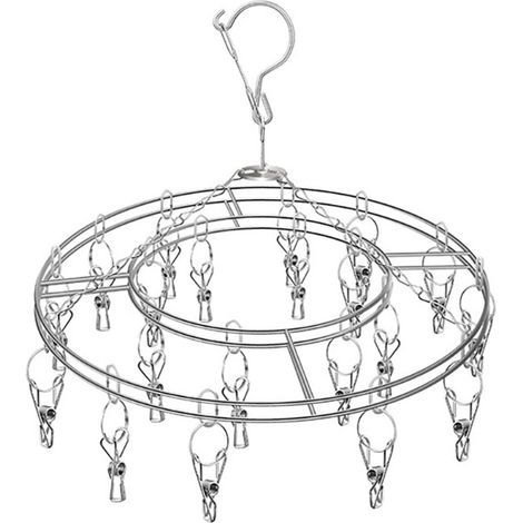 Wäschekarussell – 20 Klammern – Edelstahl – Mühle – Wäscheständer – Sockenhalter – Geeignet zum übersichtlichen Trocknen und Aufbewahren von Kleidung und Accessoires (1/5)
