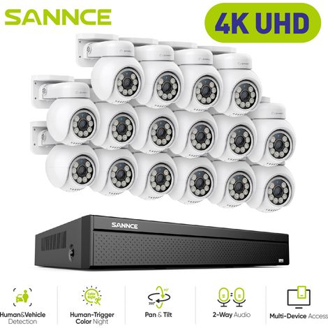 SANNCE 16CH Kit di videosorveglianza PoE NVR POE 8 canali con 16 telecamere CCTV Sistema di telecamere di sicurezza interni esterni, senza HDD (1/5)