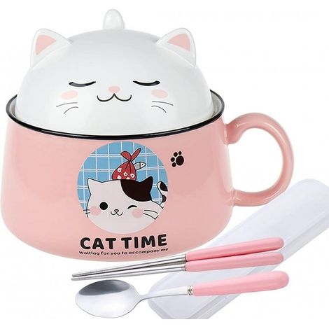 BOL à RAMEN CHAT KAWAII - ROSE - 1020 ML - Avec un set de couverts (1/5)