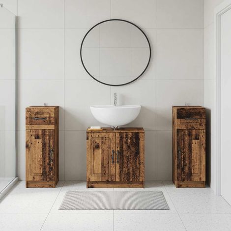 vidaXL 3 Piece Bathroom Cabinet Set UTRECHT Old Wood Engineered Wood (1/5)